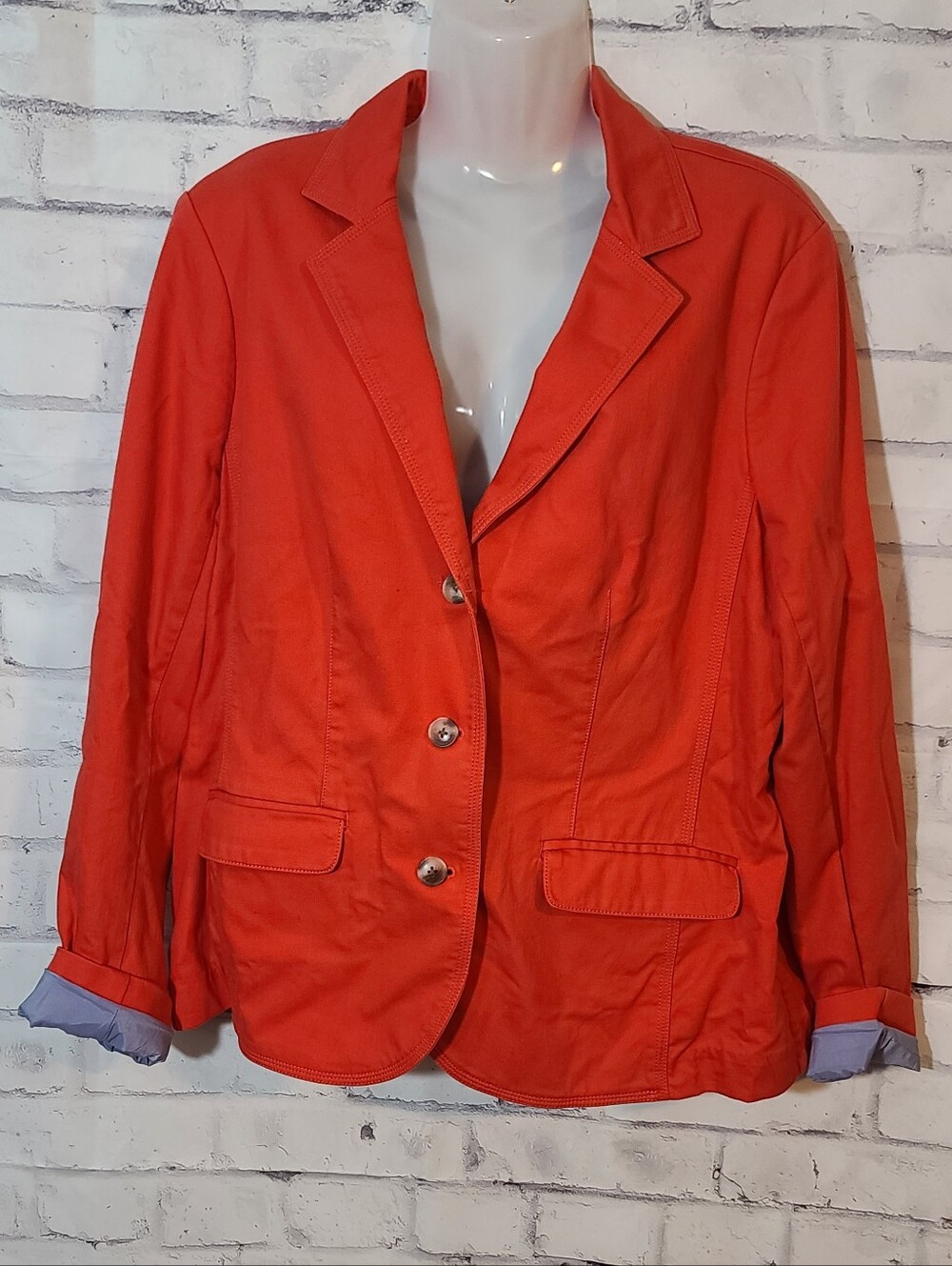 L.L. Bean Women's Red Cotton Stretch Utility Blazer Jacket Button Front Sz L